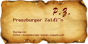 Preszburger Zalán névjegykártya